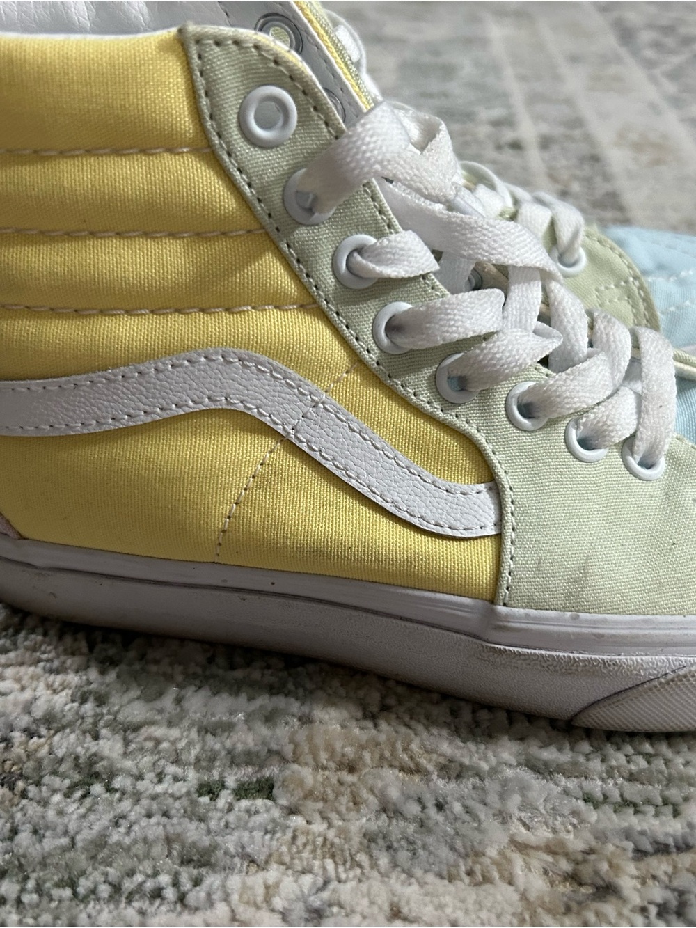 Vans Women's High-Top Sneakers in Light Blue, Pale Yellow & Cream - Picture 4 of 6